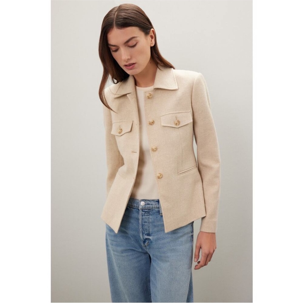 Derek Lam Cream Tailored Wool Blazer with Gold Buttons